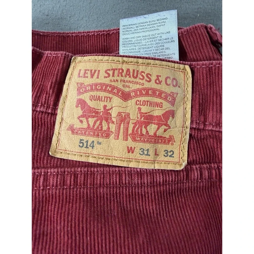 Levis 514 Corduroy Pants Mens 31x32 Red Straight Fit Stretch Trouser Casual Jean